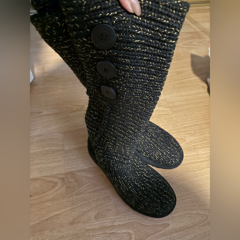 UGG Black and Gold Knit Winter Boots